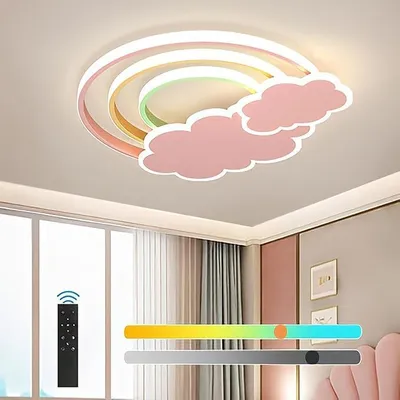 Produktbild von Dimmbare LED-Deckenleuchte für Kinderzimmer mit Fernbedienung, Wolken- und Regenbogen-Nachtlicht für Schlafzimmer, Babyzimmer, Balkon, 3000 K-6000 K.