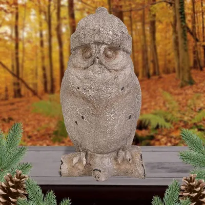 Produktbild von Deko-Eule Wollmütze Tierfigur Eulenfigur Gartendeko Winterdeko Mütze Uhu Kauz