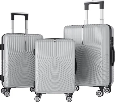 Produktbild von Fortuna Lai Hartschalen Koffer Set M/L/XL – ABS Trolley Koffer mit 360° Spinner Rollen, Zahlenschloss, Teleskopgriff, inkl. Tragbarer Gepäckwaage, Silber A
