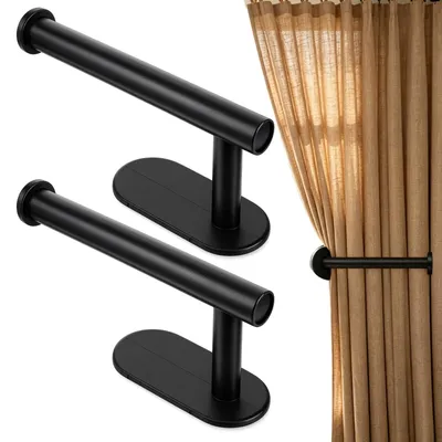 Produktbild von 2-teilige, wandmontierte Gardinenhalter, selbstklebend, schwarz