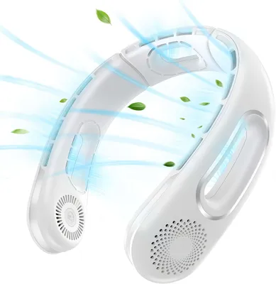 Produktbild von Tragbarer Nackenventilator, 5200mAh Halsventilator, Blattloser Ventilator, 4 Geschwindigkeit, leise, 360°-Kühl-Nackenventilator, Weiß
