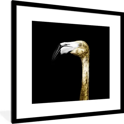 Produktbild von MuchoWow® MuchoWow® Gerahmtes Poster Flamingo - Vogel - Gold 40x40 cm - Poster mit zchwarzem Bilderrahmen - Poster - Plakat im Rahmen