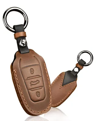Leder-Autoschlüsselhülle für Peugeot, Citroen, Opel – Braun