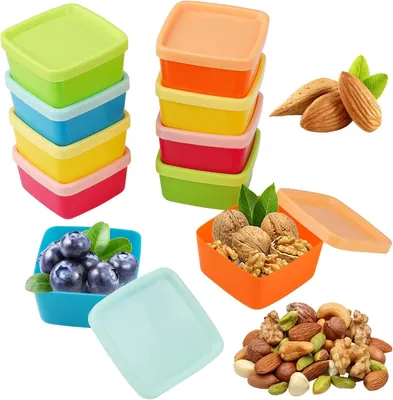 Produktbild von Set mit 10 kleinen, quadratischen Gefrierdosen mit Deckel zur Aufbewahrung von Snacks