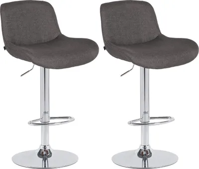 Produktbild von CLP 2er Set Barhocker Solon Chrom höhenverstellbar und drehbar mit Rückenlehne dunkelgrau Material Stoff