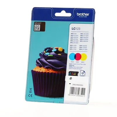 Zdjęcie produktu dla Brother LC123RBWBPDR, Cyjan, Purpurowy, Żółty, Tusz na bazie pigmentu, 1 szt., 600 stron(y), Multipak