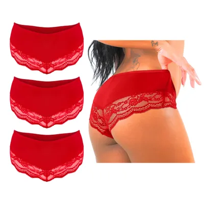 Produktbild von Hipster Unterhose Damen Panties Frauen Unterwäsche Hipster-Slips (3er Set, Rot L)