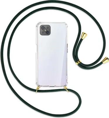 Produktbild von Handykette Backcover-Schutzhülle mit Band (Metall goldfarben) für Oppo A92S / Reno4 Z 5G - dunkelgrün
