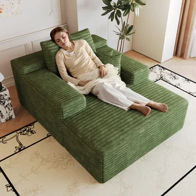 Productafbeelding van 115*159 cm, Comfortabele corduroybank, met diepe zitplaats, chaise longue, modulaire bank zonder frame, kussen, geen montage nodig
