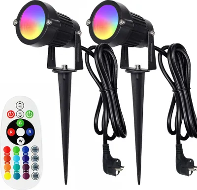 Produktbild von 2 Stück 6W Garten LED Strahler RGB Warmweiß Außen Wasserdicht Rasenlampe Gartenbeleuchtung mit Fernbedienung