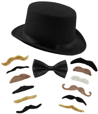 Produktbild von Gentleman Kostüm Set für Herren - Zylinder Hut, Fliege & 12 Bärte