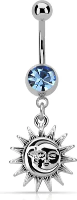 Produktbild von Bauchnabelpiercing Sonne Mond Opal Glitzer Zirkonia Kristall Autiga® silber-hellblau 10 mm