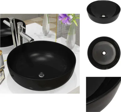 Produktbild von vidaXL Waschbecken Keramik Rund Schwarz 41,5 x 13,5 cm -  Badezimmer-Waschbecken