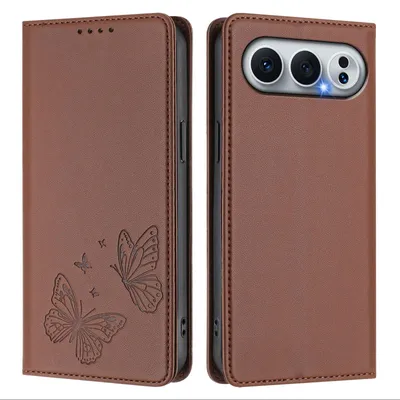 Image de Étui en cuir pour Honor 500/Honor 500 Pro, étui de protection type portefeuille en cuir gaufré « papillon » avec support, marron