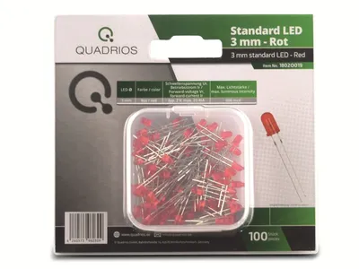 Zdjęcie produktu dla QUADRIOS, 1802O019, Zestaw diod LED 3 mm czerwone 100 szt