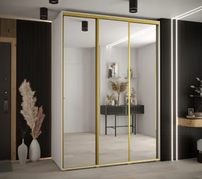 Produktbild von Kleiderschrank YVONA 2 – 180/60 cm, weiß/gold