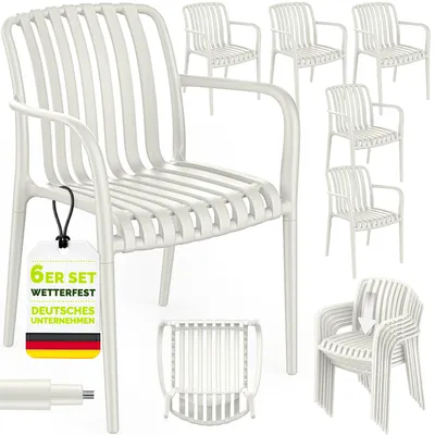 Immagine prodotto di Set da 6 sedie da giardino tillvex® impilabili e resistenti alle intemperie con braccioli | Sedie da esterno con portata fino a 120 kg | Sedie da giardino per esterni | Sedie da terrazza, mobili da giardino, balcone, giardino e terrazza