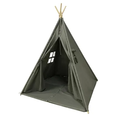 Produktbild von SUNNY Alba Tipizelt für Kinder in Grau |  / Tipi / Wigwam Zelt mit Boden für Kinderzimmer | Spielzelt aus Baumwolle 120x120 cm