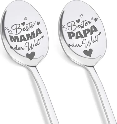 Produktbild von TuseRxln Geschenkideen für Mama und Papa, 2er-Pack Kaffeelöffel mit Gravur, 19,6 cm lange Edelstahl-Kaffeelöffel, Weihnachtsgeschenk, Geburtstagsgeschenk, Adventskalender-Füllung