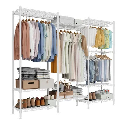 Produktbild von Mondeer Kleiderständer mit 8 Ablagen & 4 Kleiderstangen, höhenverstellbar, bis 70 kg pro Ebene, vielseitige Aufbewahrung 40 x 175 x 180 cm Weiß