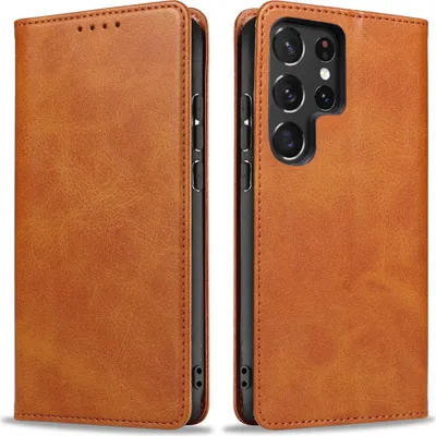 Produktbild von Handyhülle für Samsung Galaxy S24 Ultra Kunstleder Flip Cover Hülle Handytasche Case Kartenfach Farbe: Hellbraun