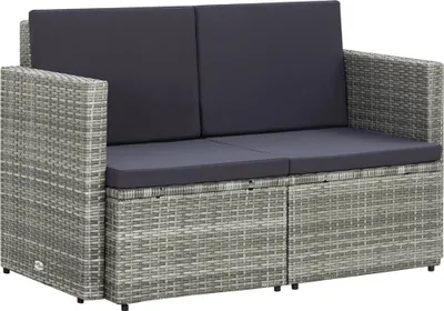 Immagine prodotto di The Living Store Divano da giardino a 2 posti con cuscini in poly rattan grigio