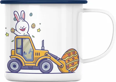 Produktbild von Trendation - Emaille Tasse Ostern Ostergeschenke Kinder Jugendliche Geschenke Lustige Grafik Osterhase Osterei Sohn Jungs (Blau)