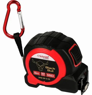Imagen del producto de Cinta métrica enrollable Schmith, 5m x 32mm. Cinta métrica de 5m x 32mm, compacta, profesional, métrica, con sistema de retracción automática y fijador. Diseño ergonómico y robusto
