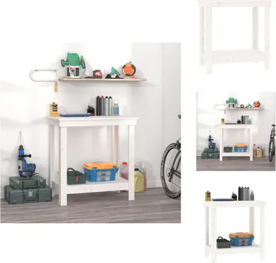 Produktbild von vidaXL Werkbank Weiß 80x50x80 cm Massivholz Kiefer -  Werkbänke