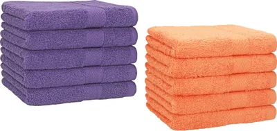 Produktbild von Betz 10 Stück Gästetücher 30x50 cm PREMIUM 100% Baumwolle Set  Farbe: lila und orange