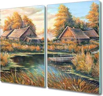 Produktbild von Coloray Hackbrett Küchenbrett Kochplattenabdeckung Schneidebrett Herdabdeckplatte 2x30x52 cm - Malerei Naturwaldhütte
