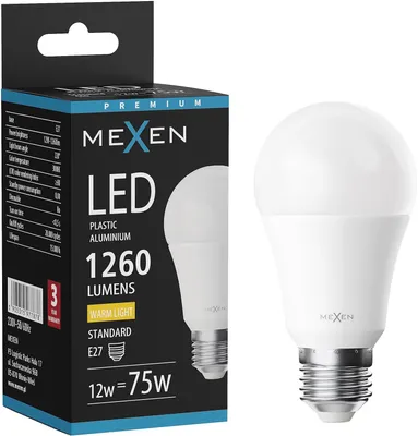 Obrázok produktu pre LED žiarovka Mexen Nova E27, A60, 12 W, teplá – 3000 K, 1260 lm – L100-E27-1230-01