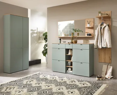 Produktbild von Flurgarderobe 4-teilig grün matt mit Eiche BLISS-36