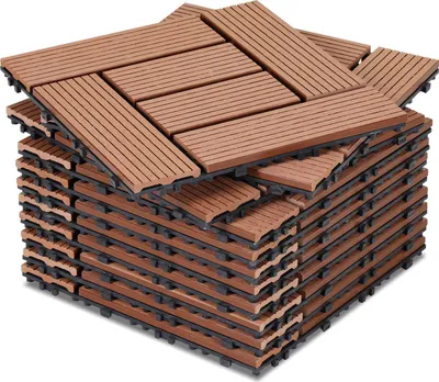Produktbild von Vigevee WPC Terrassenfliesen 33er Spar Set für 3m², 30x30 cm, Braun in Holzoptik, für Garten Balkon Bodenbelag mit Drainage und Klicksystem