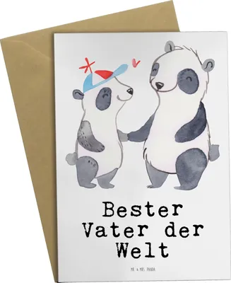 Produktbild von Mr. & Mrs. Panda Grußkarte Panda Bester Vater der Welt - Weiß - Geschenk, Geschenkidee, weihnachtskarten, Dankeschön, vatertagskarte, Paps, Familie, osterkarten, Eltern