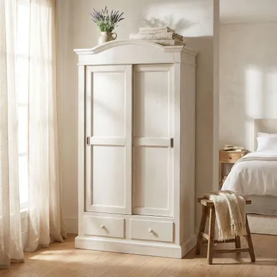 Immagine prodotto di Milani Home - armadio due ante e due cassetti in legno massiccio bianco 122 x 59 x 200 cm, stile classico