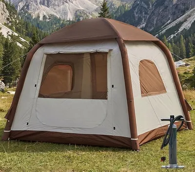 Productafbeelding van Opblaasbaar campingtent, opblaasbare glampingtenten voor 2/4/6/8 personen, geschikt voor kamperen, model 2025. Voorzien van een ritsdeur, eenvoudig op te zetten. Opblaasbare tent, ruime tent met regenbescherming en muggengaas