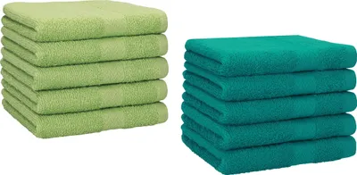 Produktbild von Betz 10 Stück Gästetücher 30x50 cm PREMIUM 100% Baumwolle Set Farbe: apfelgrün und smaragdgrün