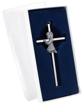 Kreuzanhänger, antik-silber, Legierung, 15,5 x 7,7 cm, 3D-betende Figur