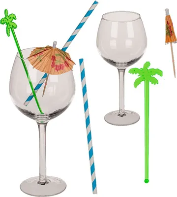 Cocktail Glas Set 8tlg. Trinkhalmen Schirmchen Untersetzer Party Summer BBQ