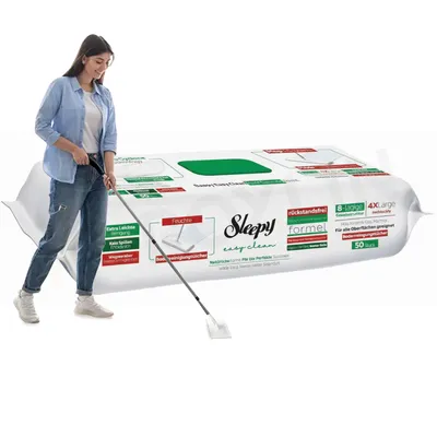 Produktbild von Roxlin Sleepy Easy Clean Bodenwischtuch 8-lagig XLarge | Micro Cyclone Technologie | Für Mop geeignet, rückstandsfrei, 50 Stück | Feuchte Bodentücher
