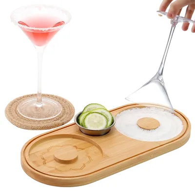 Image de Ensemble Bambus Margarita Salzrand 3-en-1 - Accessoire pour bar, pour givrer les verres à cocktail