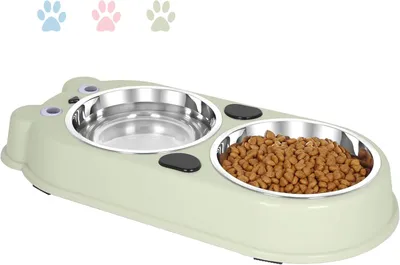 Produktbild von Doppelte Hunde-Katzenschüssel Doppellagige hochwertige Edelstahl-Haustierschüssel mit niedlich geformtem Futterspender für Haustiere