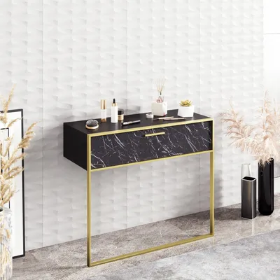 Immagine prodotto di Skye Decor, Polka - Nero, credenza, oro, PANNELLI RIVESTITI AL MELAMINO 100 %, 90 x 38,5 x 76,8 cm