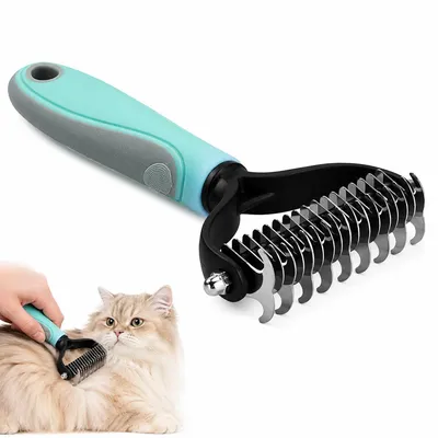 Produktbild von Hunde Fellbürste doppelseitig,Entfilzungskamm für Hunde & Katzen,Unterwollbürste mit 17Zinken,entfernt Verfilzungen u lose Haare, ergonomischer Griff