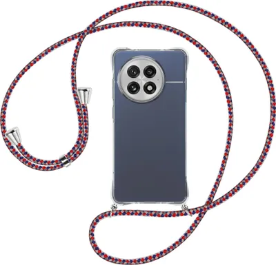 Produktbild von Handykette Backcover-Schutzhülle mit Band (Metall silberfarben) für OnePlus ACE5 5G - silber/blau/rot