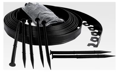 Produktbild von Flexible Rasenkante aus Kunststoff, Kunstraseneinfassung, Mähkante, Beeteinfassung, schwarz + Befestigungsnägel - 4 cm hoch (20 m, Schwarz)