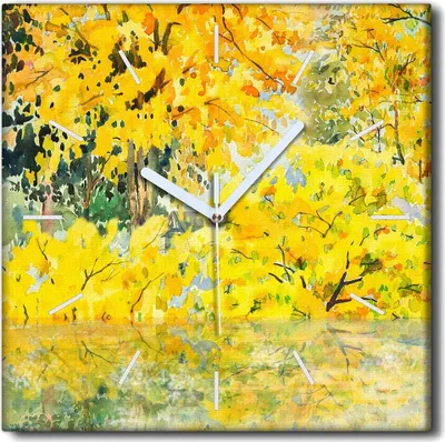 Produktbild von Coloray Uhr auf Leinwand 30x30 cm Wand Uhr Dekoration Wohnzimmer Segeltuch weiße Zeiger -Aquarelllandschaft