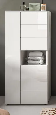 Produktbild von Badezimmer Midischrank "Larik" in weiß Hochglanz Badschrank 60 x 131 cm