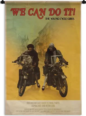 Produktbild von MuchoWow® Wandteppich Wandbehang Motorrad - Oldtimer - Frauen - Zitat 60x90 cm Tapisserie Dekoration Wandtuch - Foto-Teppich - Abwaschbar